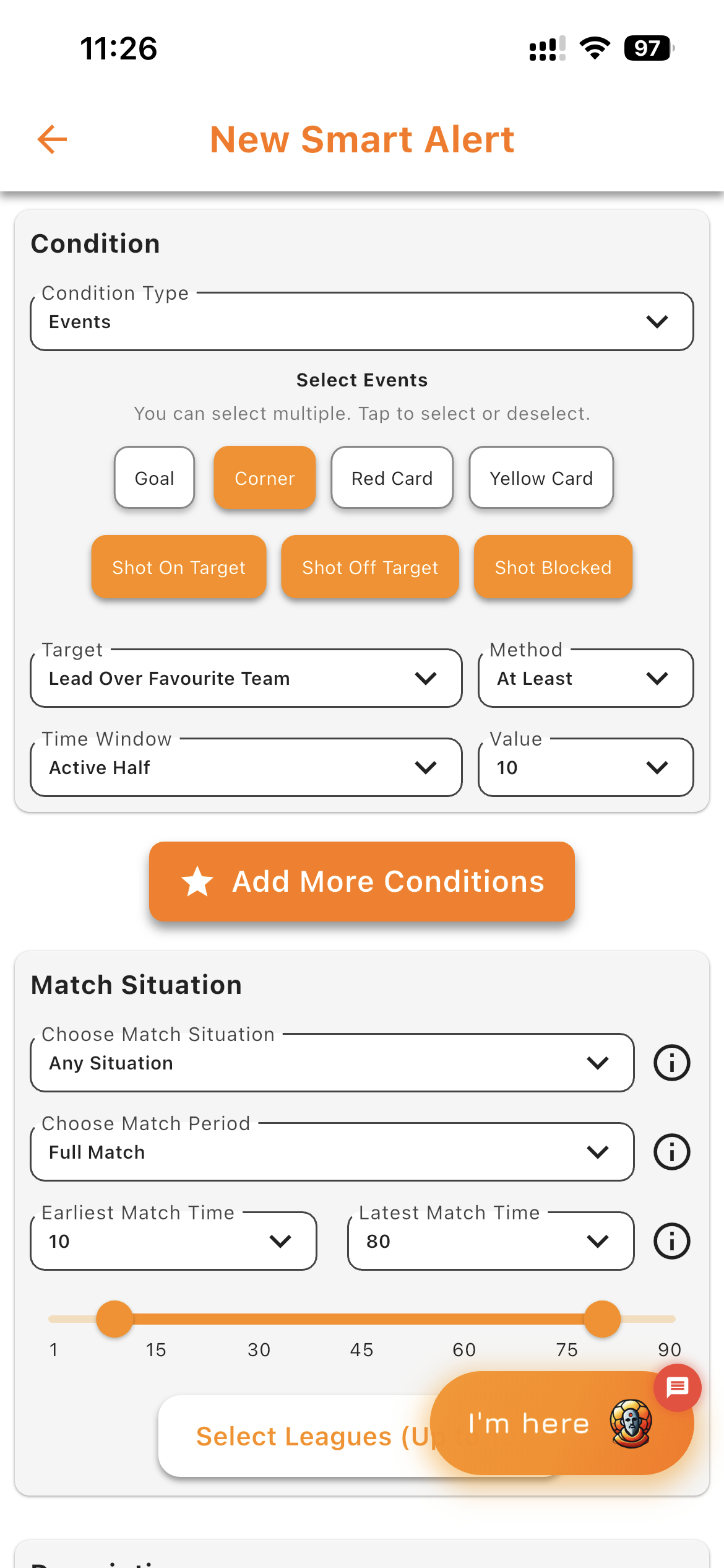 Lead Over Favourite Team Events Smart Alert Example