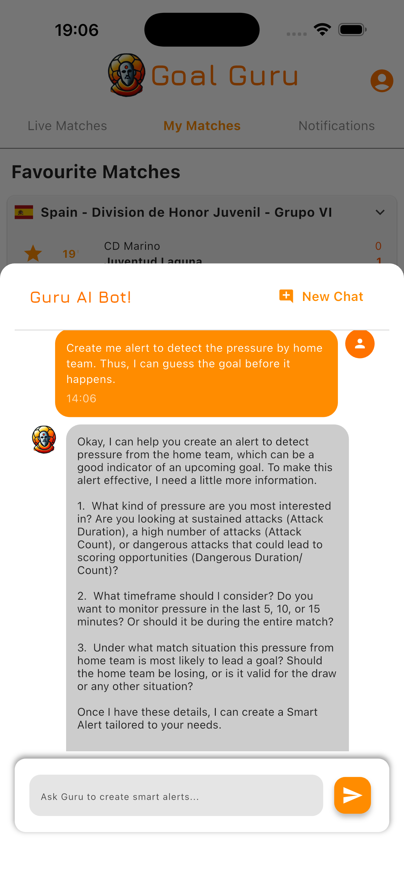 Goal Guru AI Chat Interface for Football Stats