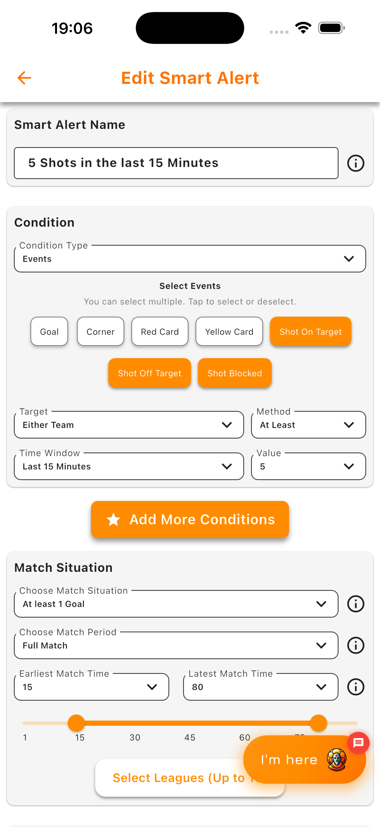 Goal Guru Smart Alerts Configuration Screen